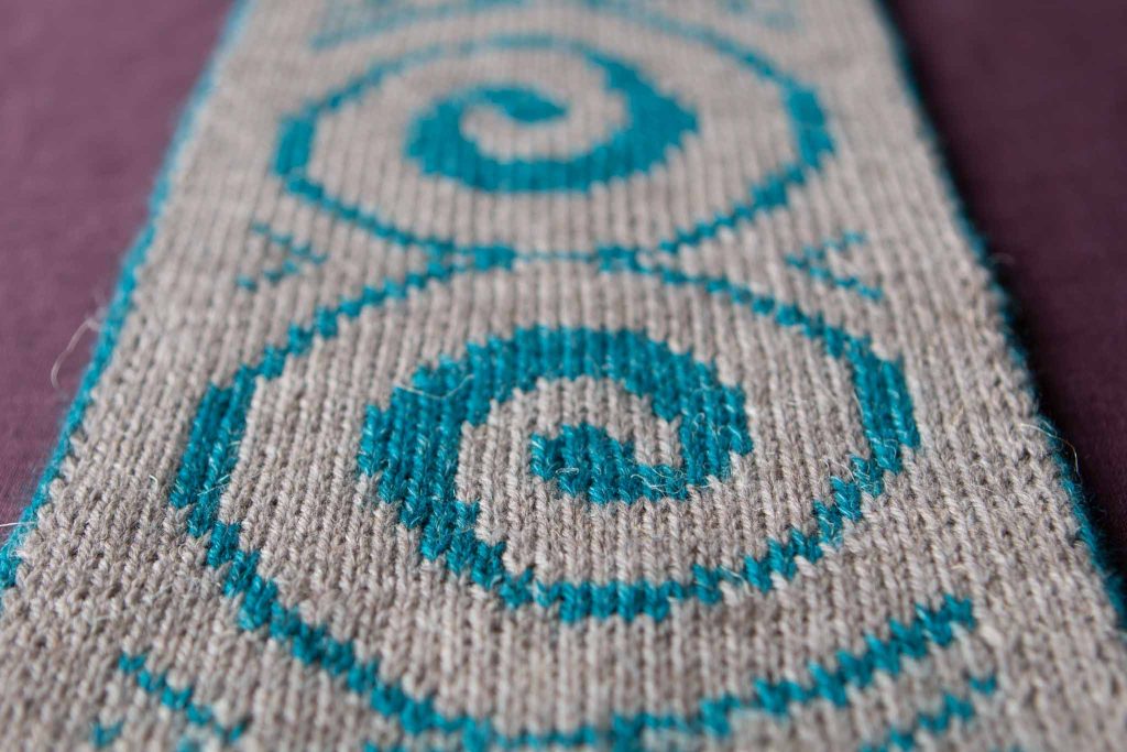 Close up of the Cruinne Cowl by Eimear Early for the Seasons Club Winter 2025 by Stolen Stitches.